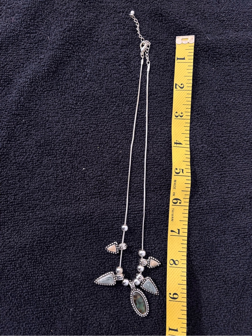 Silver-Tone Multi-Stone Pendant Necklace in Green and Peach